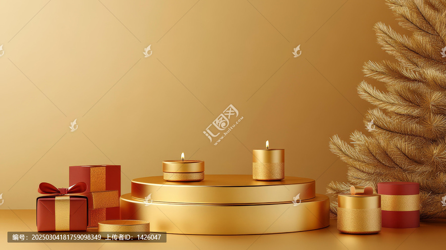 金色節(jié)日禮物展示與蠟燭