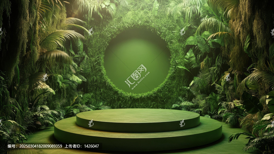 綠意盎然的熱帶產(chǎn)品展示臺(tái)