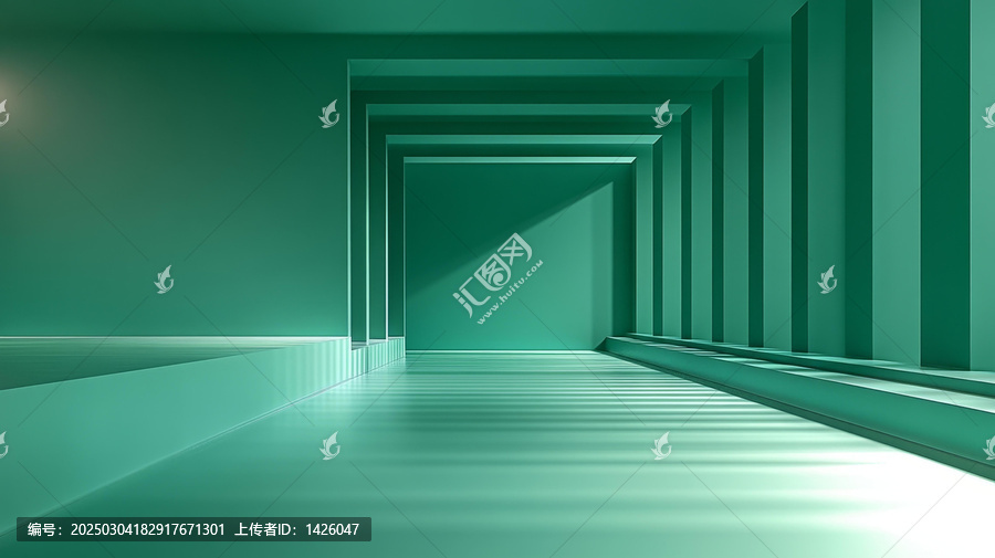 抽象綠色建筑走廊