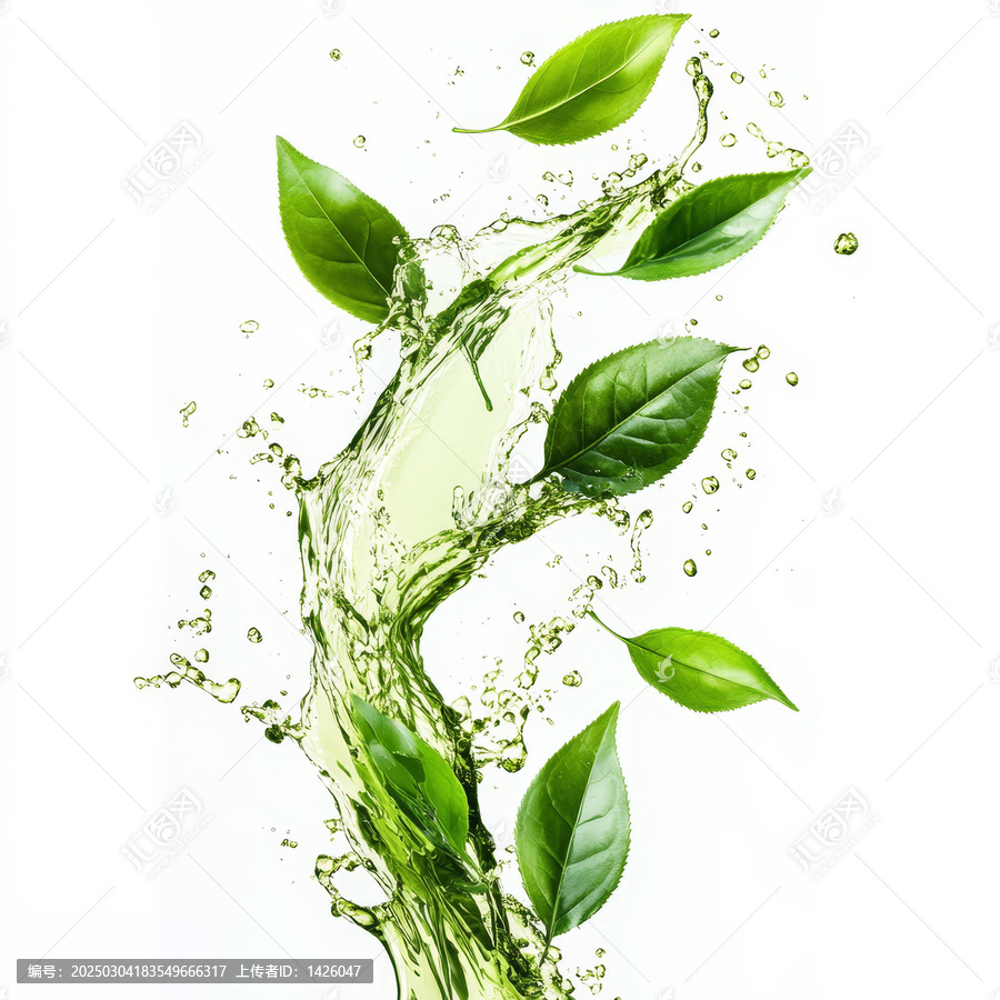 清新綠茶葉水花圖片