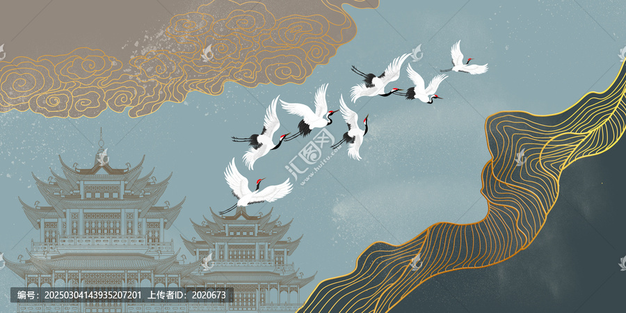古風(fēng)祥云山水背景墻