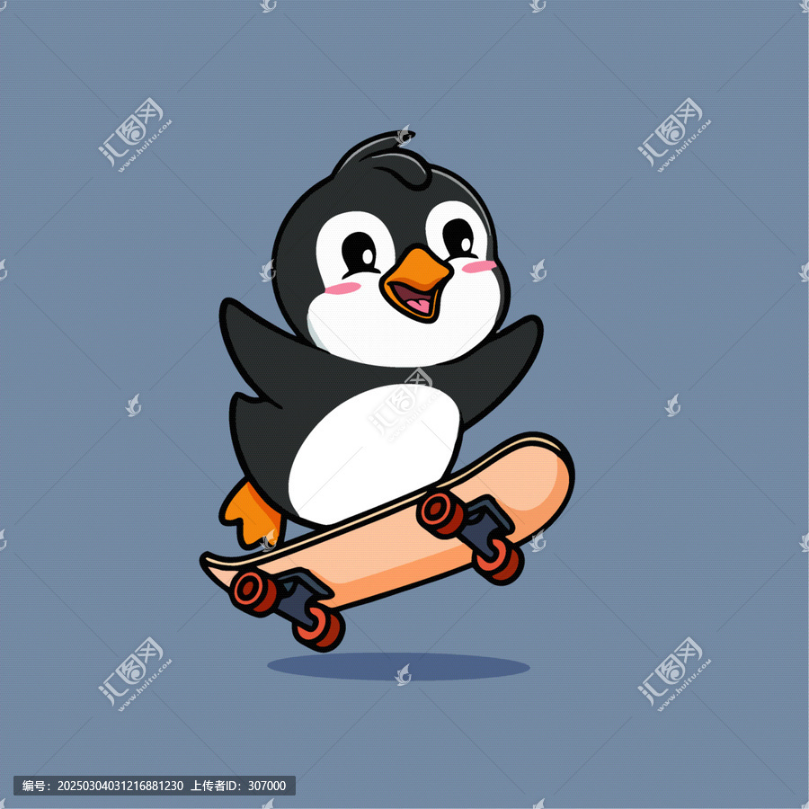 可愛企鵝滑板矢量兒童插畫Q版矢量卡通插畫