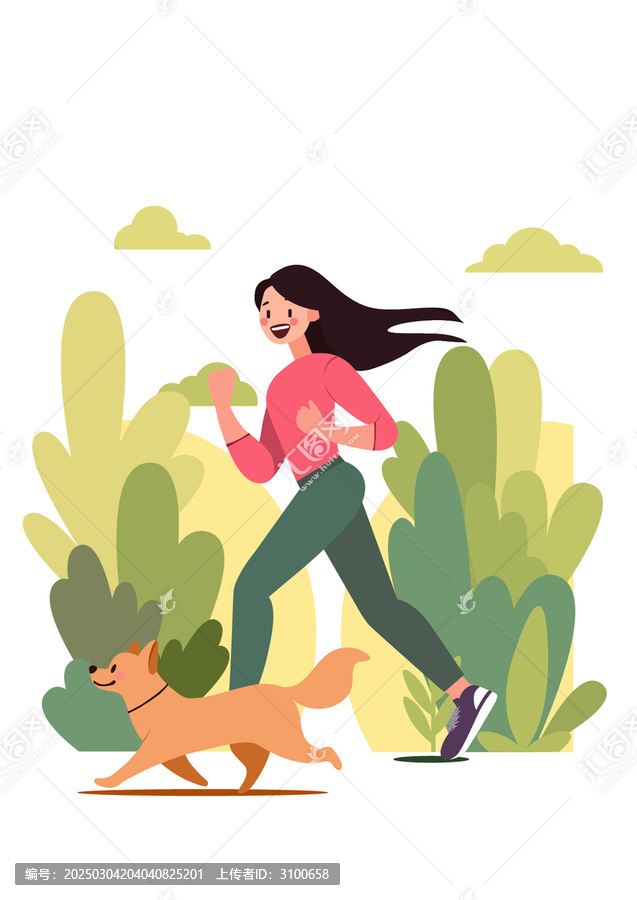 在戶外帶著寵物狗運動的女孩