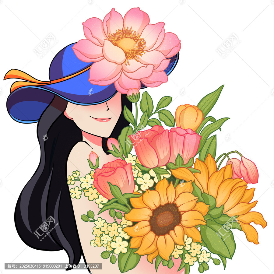 美女和花手繪插畫(huà)