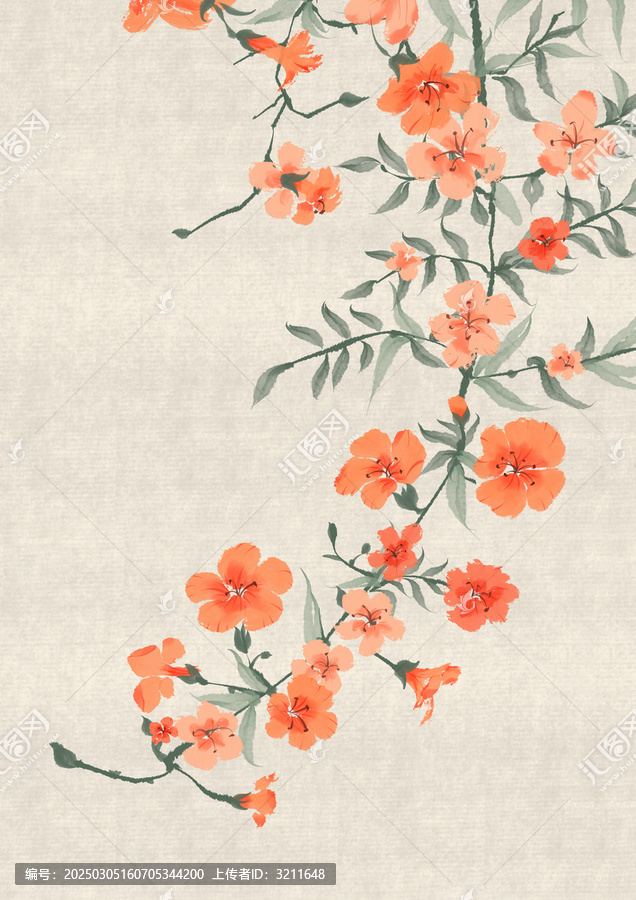水墨畫凌霄花