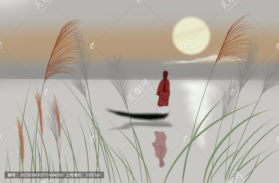 夕照舟影