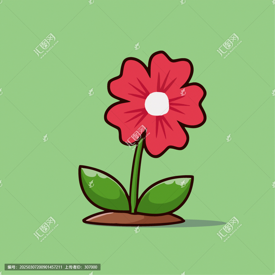 可愛紅花盆栽植物矢量?jī)和瀹婹版卡通漫畫