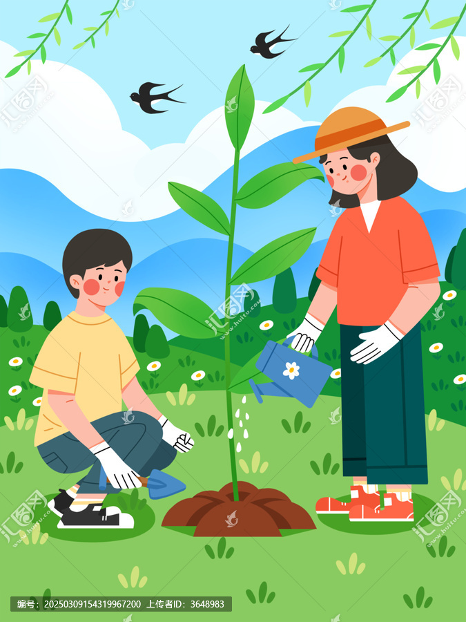 春天植樹節(jié)小伙伴一起種樹苗保護(hù)環(huán)境
