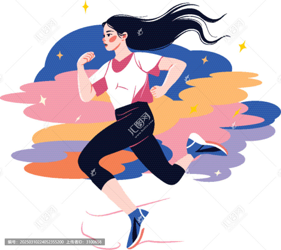 跑步的女孩扁平風(fēng)插畫