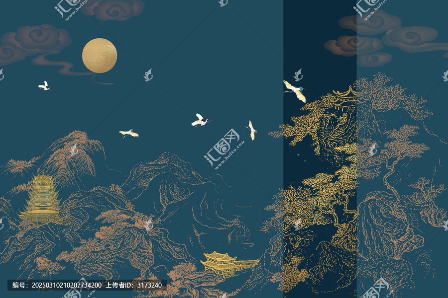 古風線描壁畫