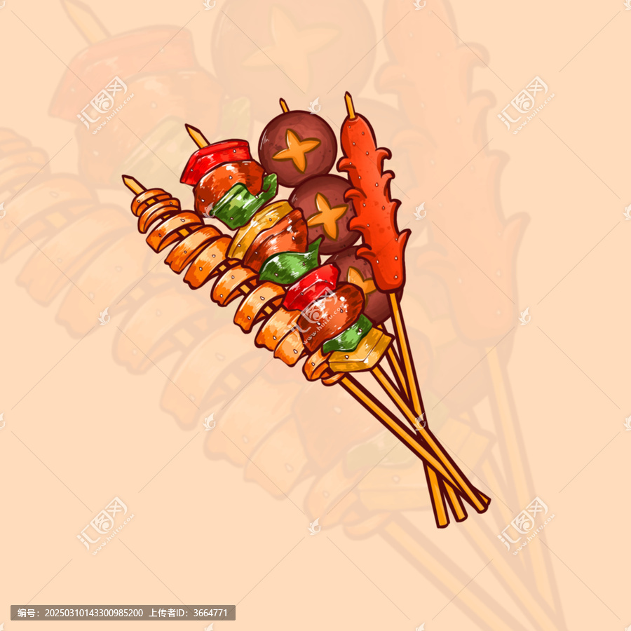 手繪燒烤串炸串