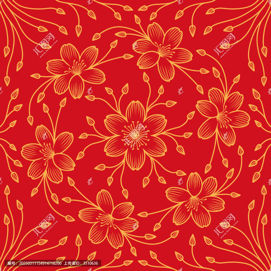 迎春花花卉中國(guó)紅中國(guó)風(fēng)包裝紋樣圖案設(shè)計(jì)