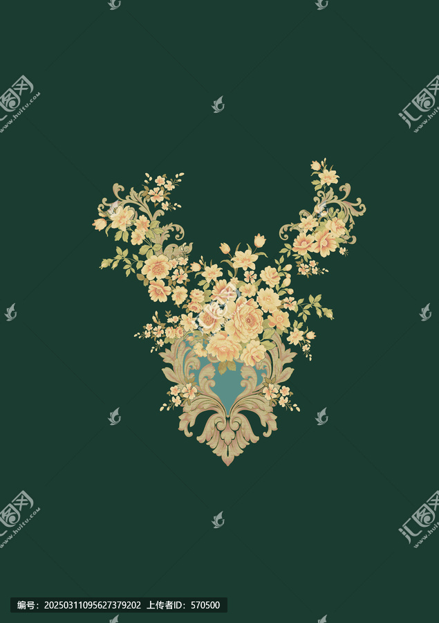 黃色牡丹卷草
