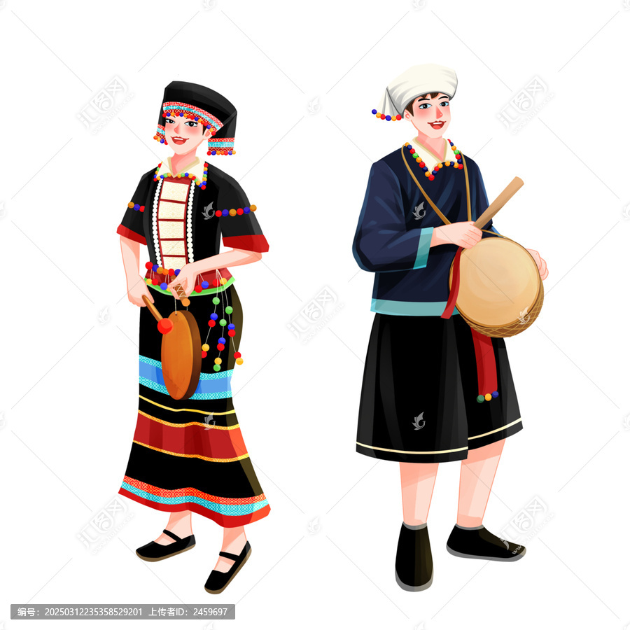 五十六個(gè)民族之德昂族少年少女插畫元素