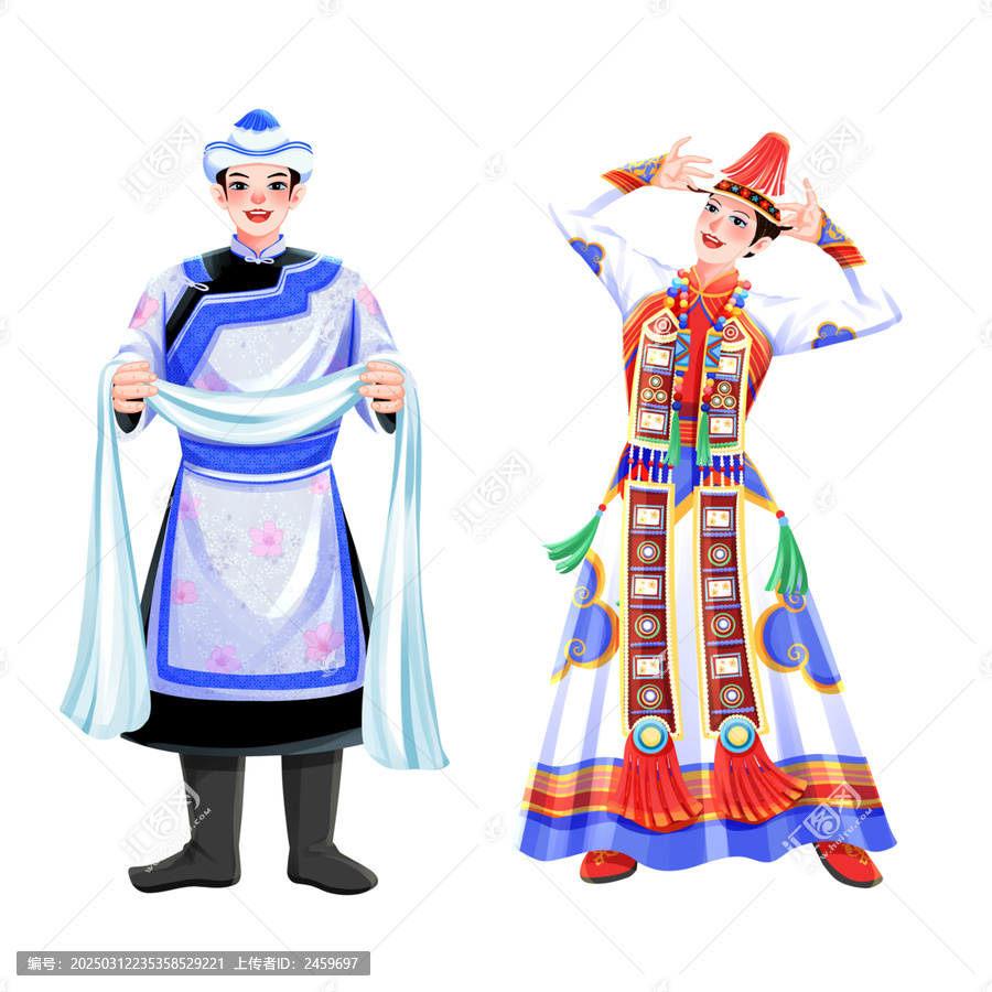五十六個民族之裕固族少年少女插畫元素