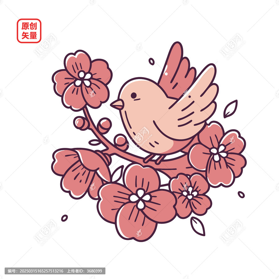 矢量插圖動(dòng)物枝頭可愛小鳥