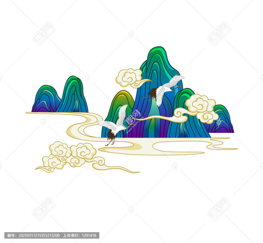 國(guó)風(fēng)山水仙鶴云紋