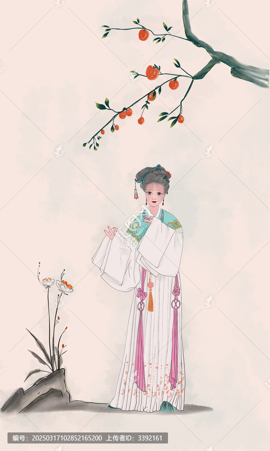柿子仕女圖