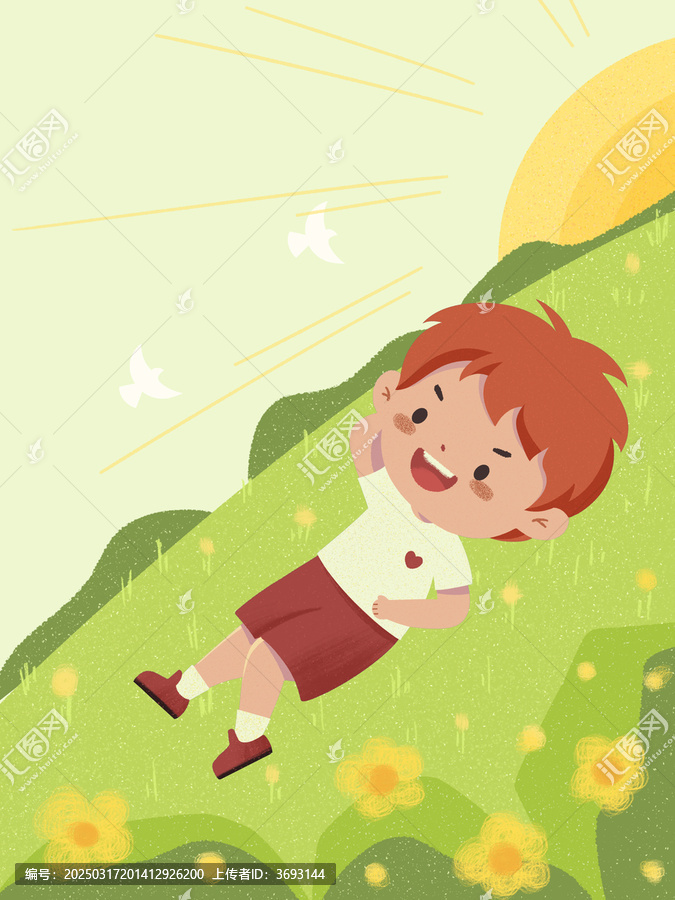 躺在公園草地休息的男孩