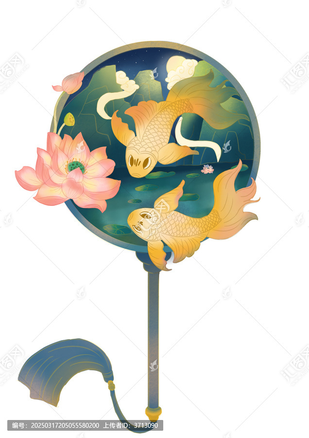 國潮插畫金魚蓮花