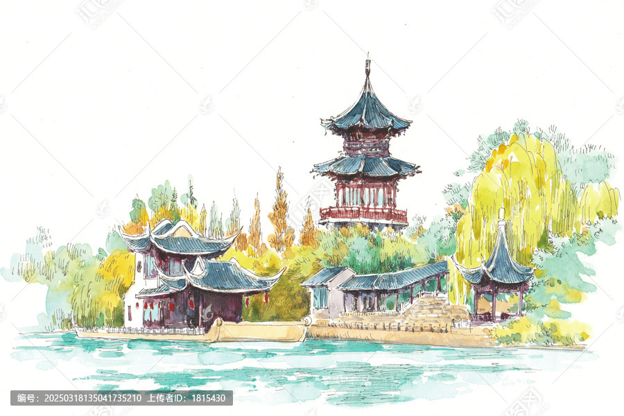 江蘇南通濠河景區(qū)水彩畫