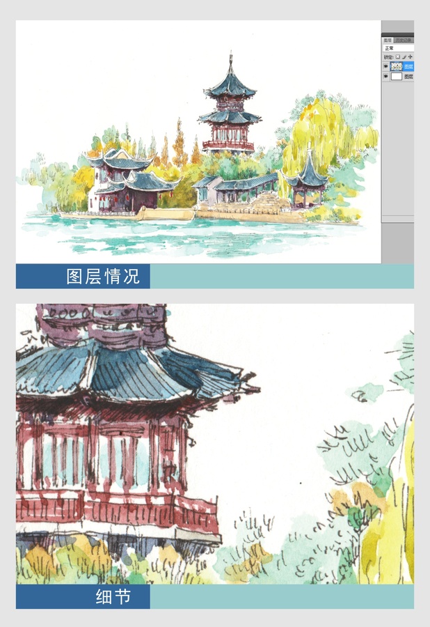江蘇南通濠河景區(qū)水彩畫