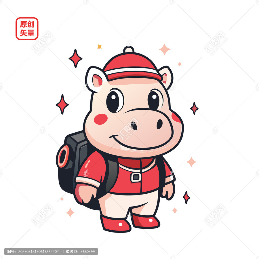 矢量插圖動物背包出游河馬