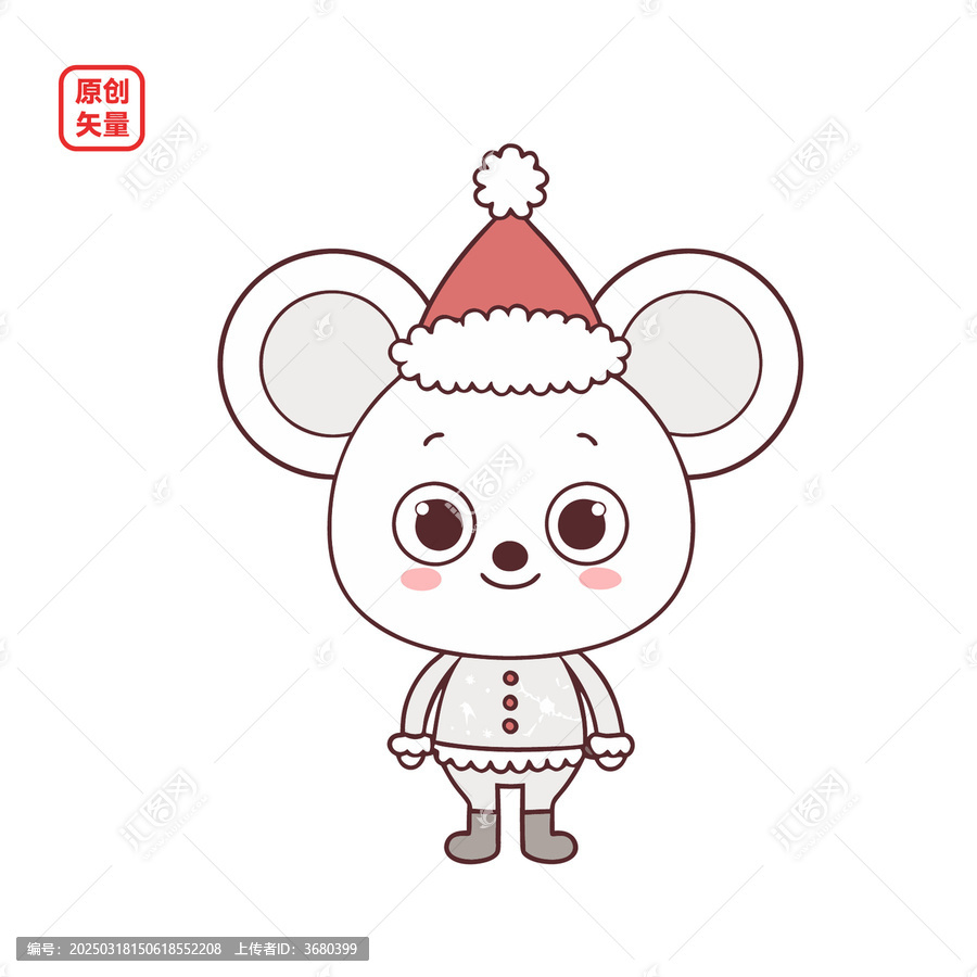 矢量插圖動物卡通戴圣誕帽老鼠