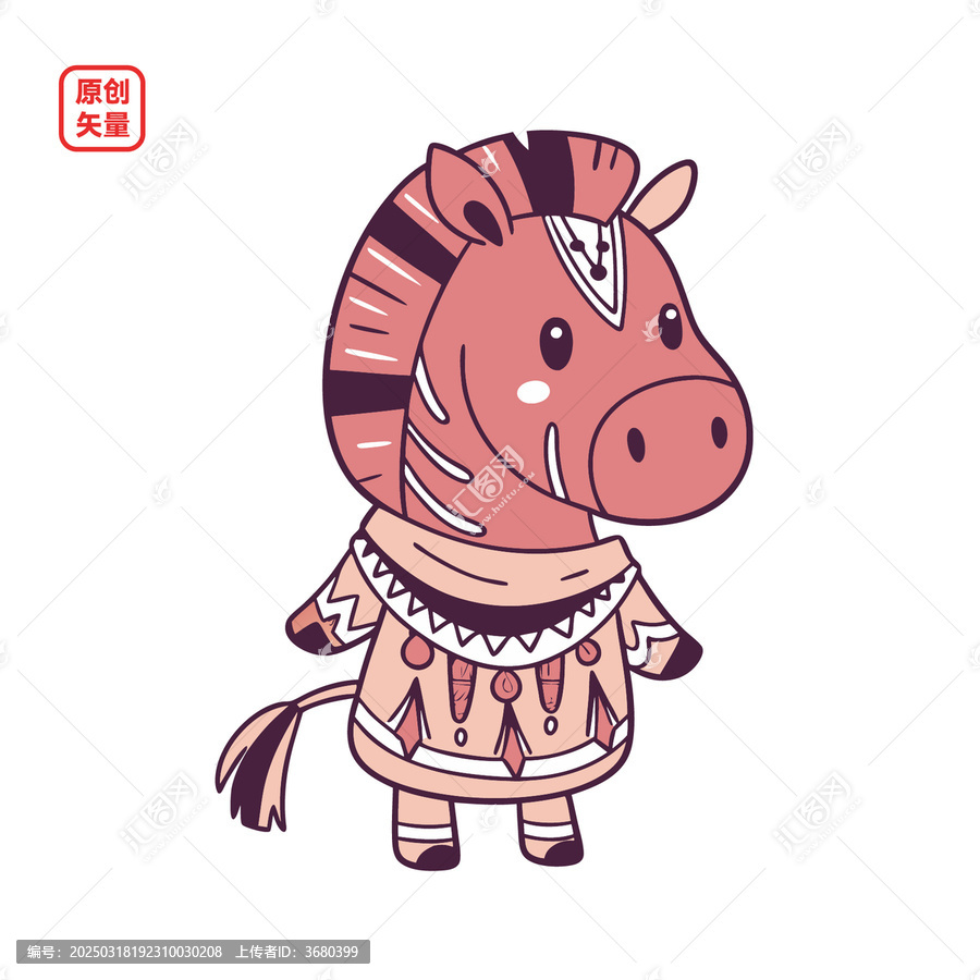 矢量插圖動(dòng)物卡通馬賽服斑馬