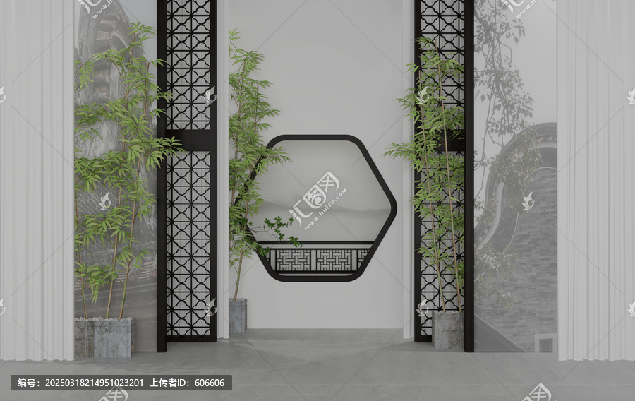 中式風(fēng)直播間背景幕布墻面