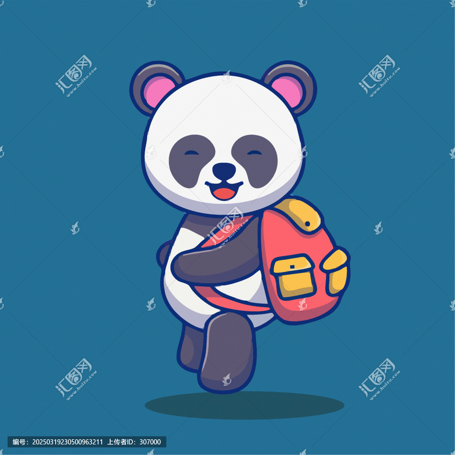 可愛(ài)熊貓學(xué)生書(shū)包卡通Q版兒童插畫(huà)