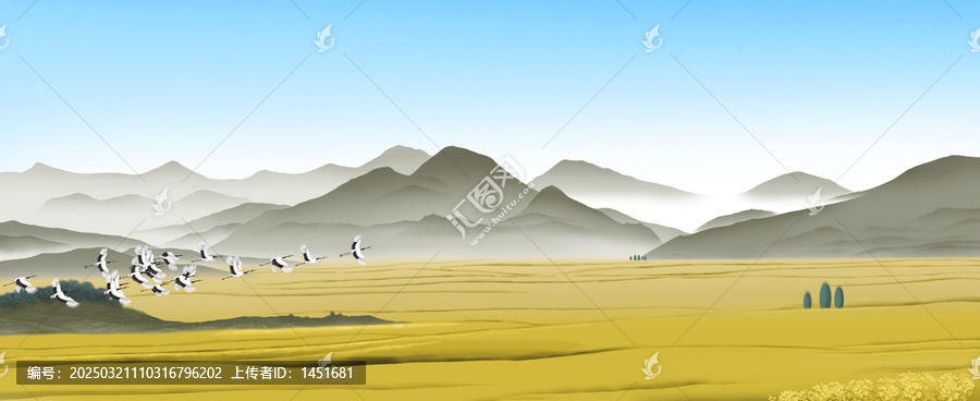 手繪春天山水插畫