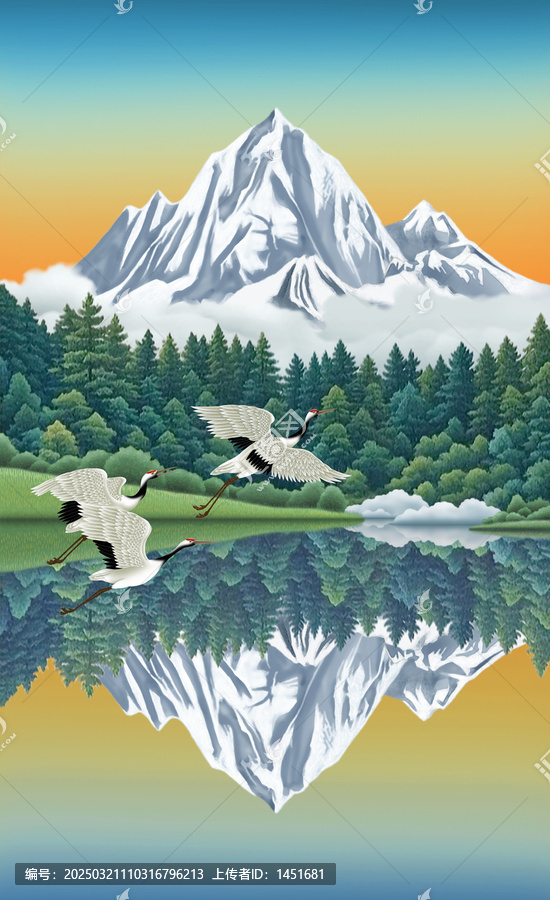 手繪國潮雪山插畫