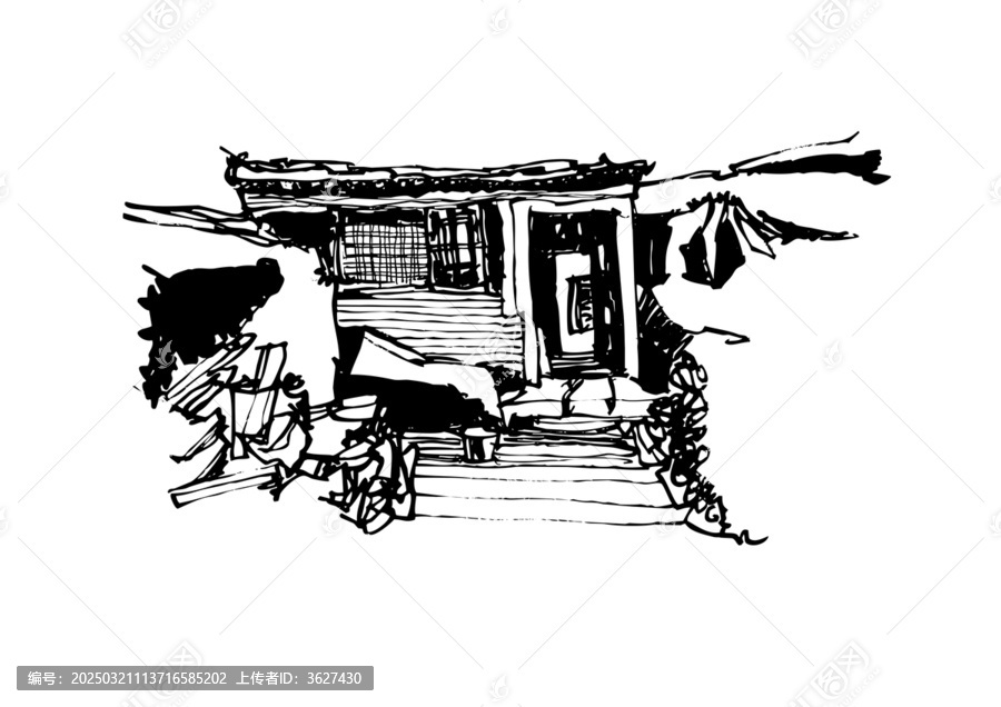 西北民居建筑手繪鋼筆畫