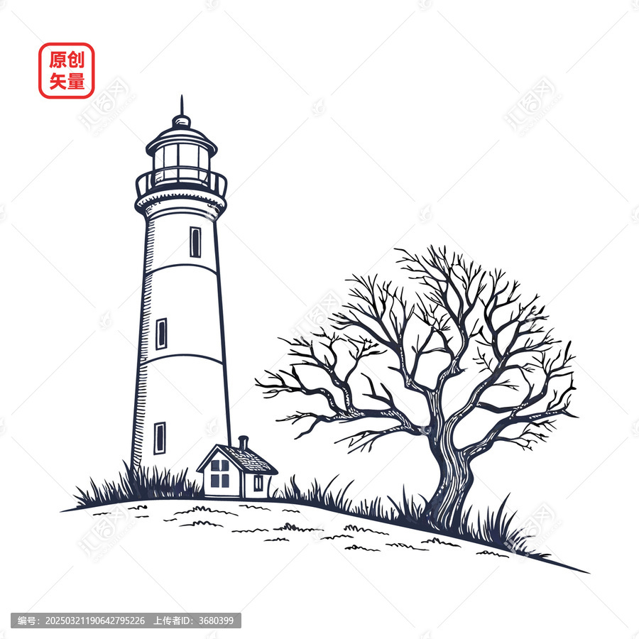 矢量插圖建筑簡(jiǎn)約線條燈塔