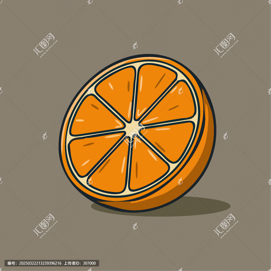 切開的橙色橙子片卡通Q版兒童插畫