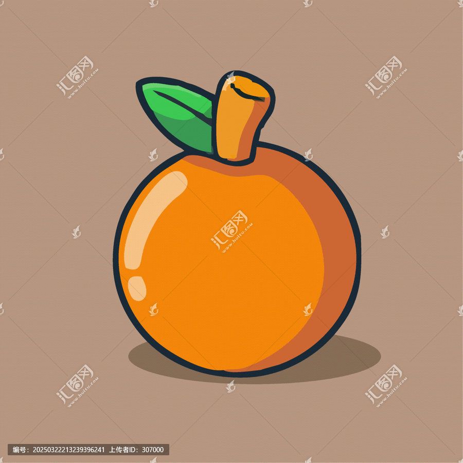 帶葉和果柄的橙色水果卡通Q版兒童插畫