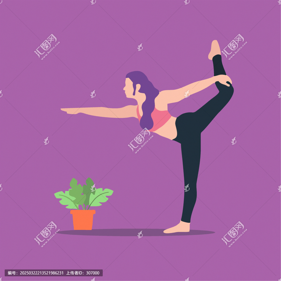 做瑜伽伸展的女性卡通Q版兒童插畫