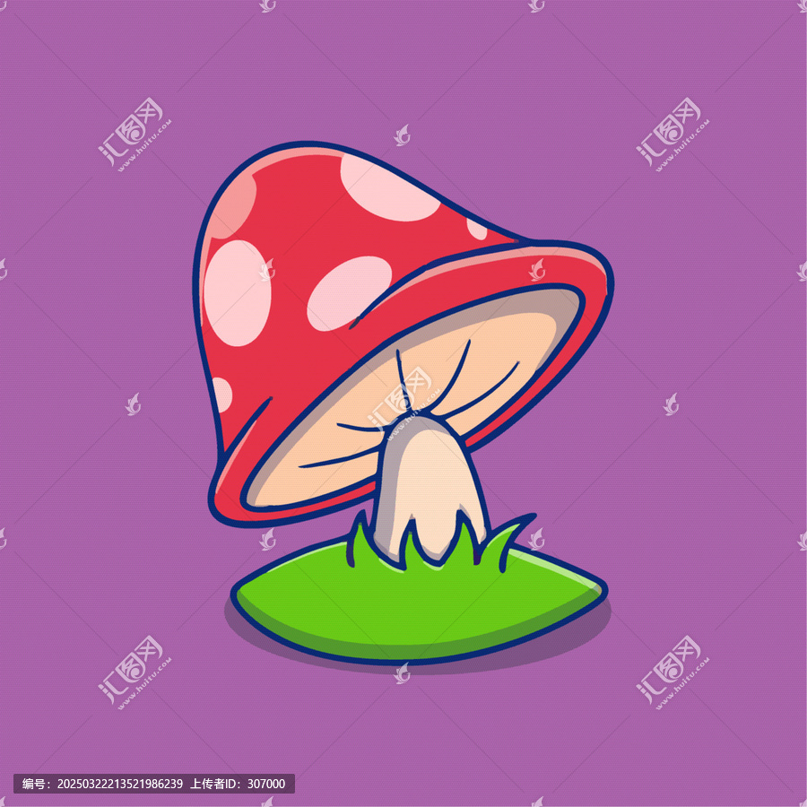 草地上的紅色斑點(diǎn)蘑菇卡通卡通Q版兒童插畫(huà)