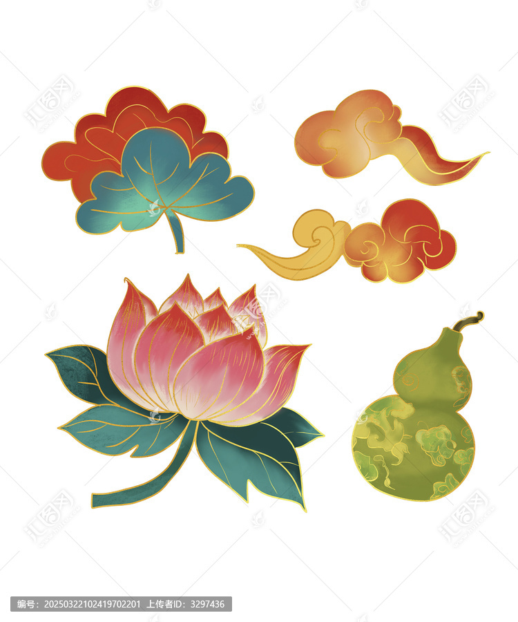 云紋金色荷花