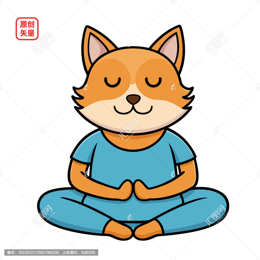 矢量插圖動物坐瑜伽小貓