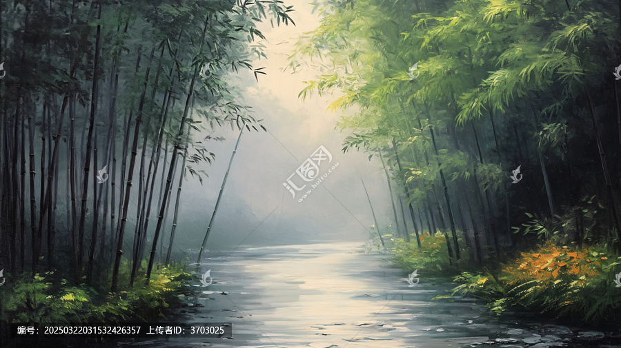 竹林油畫