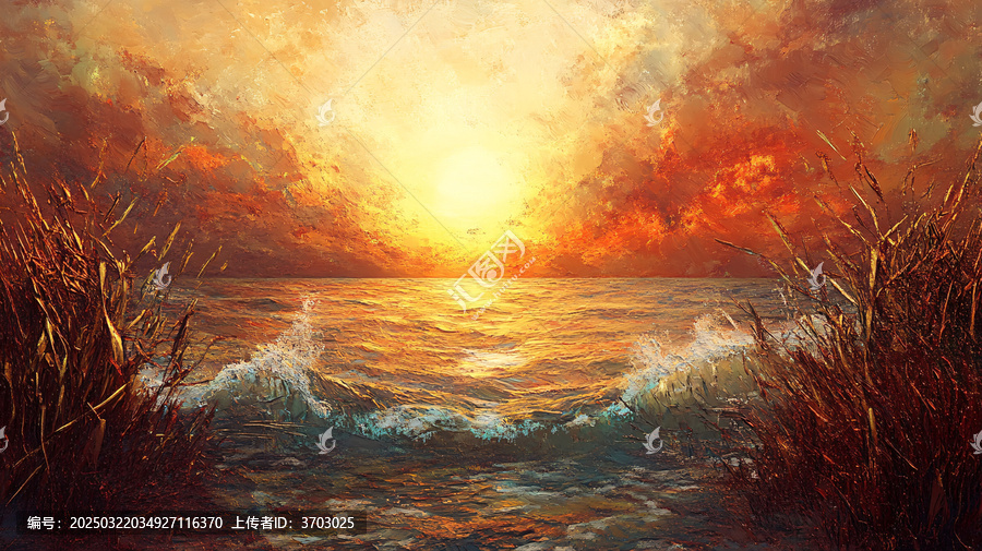 海上日出油畫