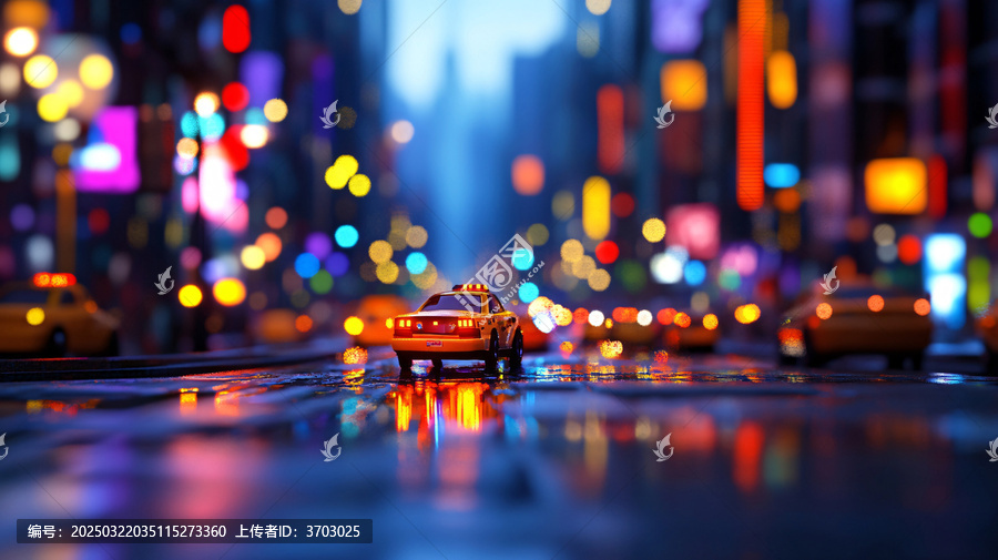 街道夜景的出租車(chē)