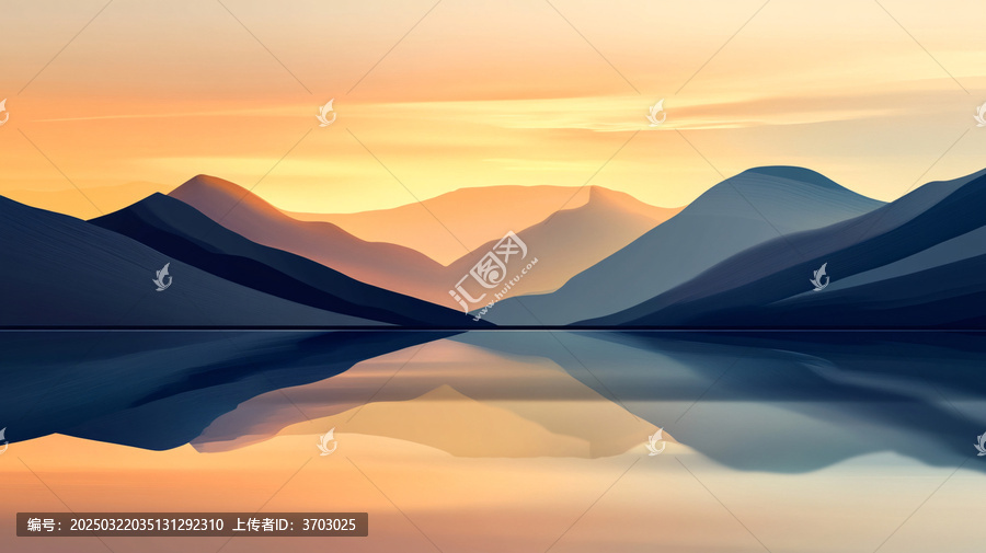 霞光遠(yuǎn)山倒影剪影湖面