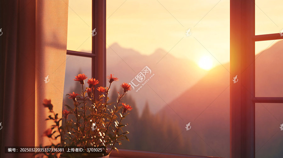 窗外絢麗的日出
