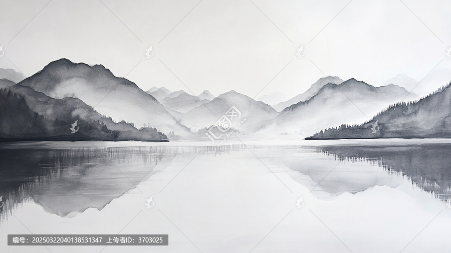 水墨山水倒影禪境