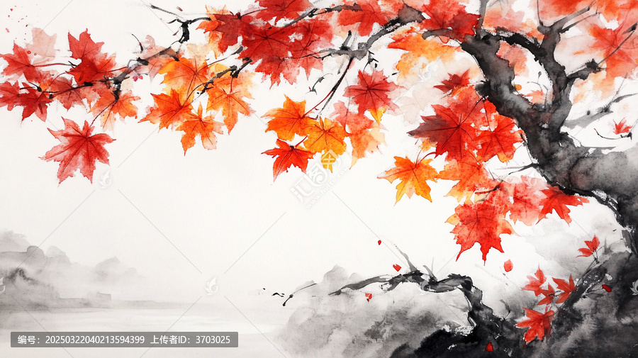 楓葉水粉畫