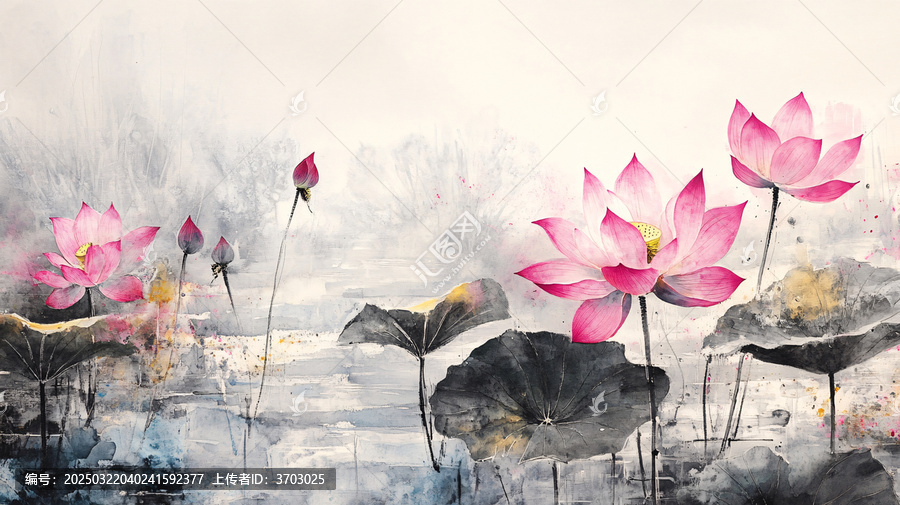 意境風(fēng)景畫(huà)水彩荷花