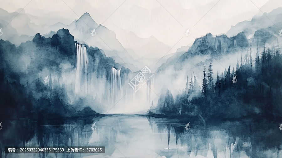 山水風(fēng)光禪意水彩畫(huà)